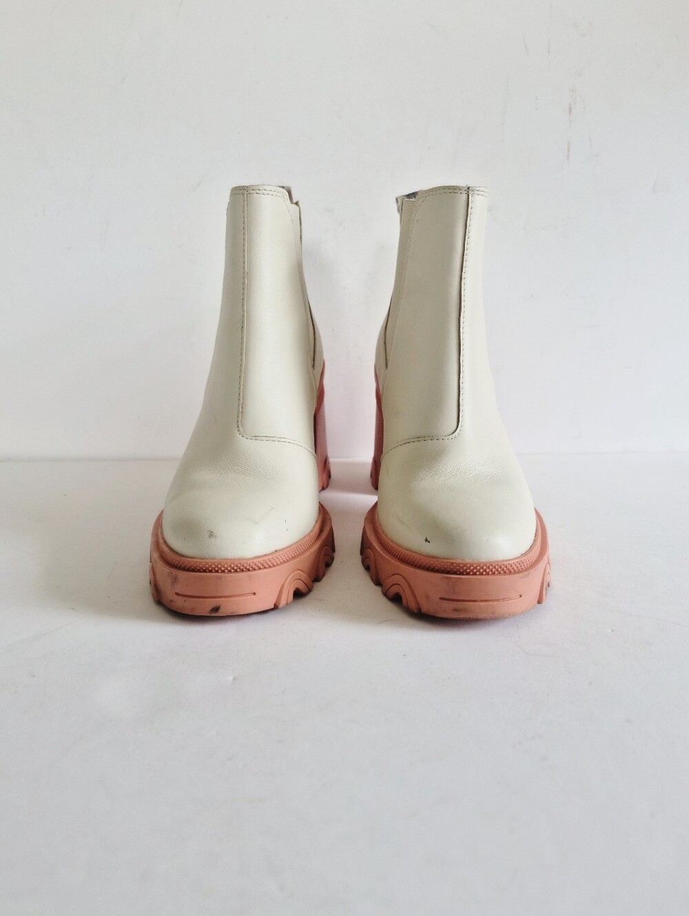 Sorel Brex White Chelsea Natural Pink Waterproof Chunky Heel Boots Size 8.5 - Picture 3 of 16